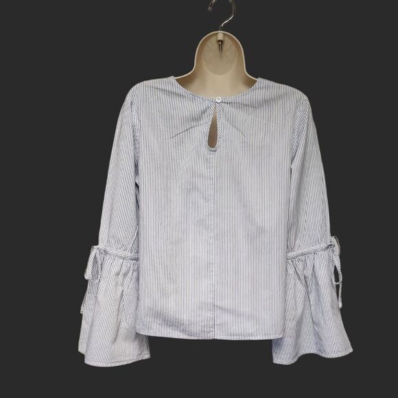 Dizzy Lizzy Bell Sleeve Embroidery Floral Blue Striped Top Size XS - Picture 4 of 11